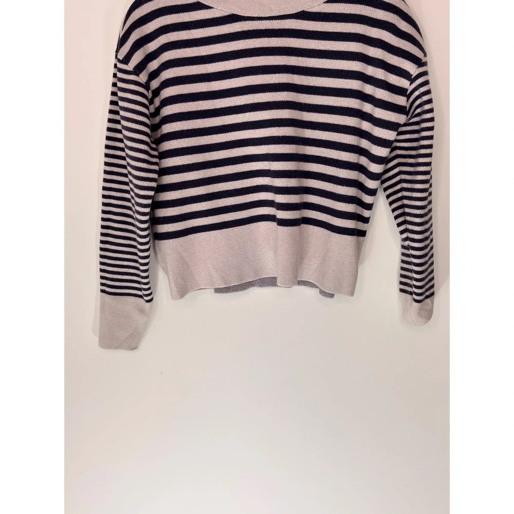 Maeve Sweater Mock Neck Sweater Tan Blue Striped Casual Knit‎ Stretch Cozy XXS